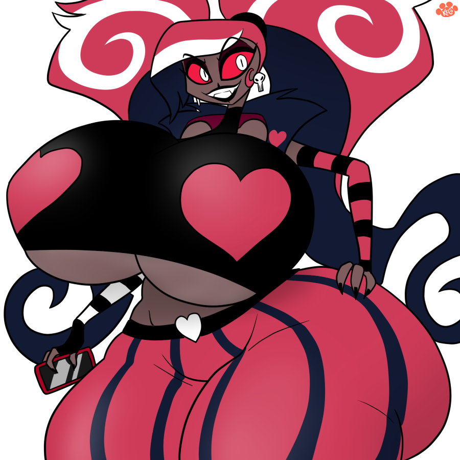 ass_bigger_than_head breasts_bigger_than_head casual clothed demon demon_girl dumptruck_ass female female_only hazbin_hotel huge_ass huge_breasts hyper_ass hyper_breasts kecomaster no_bra png teasing transparent_background underboob velvette_(hazbin_hotel)