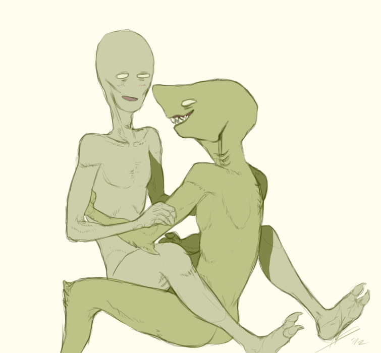 2012 2boys 2d 2d_artwork alien alien_boy alien_humanoid artist_signature blush color die_(homestuck) fin_(homestuck) gay gay_sex gills green_skin happy holding_onto_partner homestuck looking_at_another looking_at_partner male male/male male_only ms_paint_adventures naked naked_male no_visible_genitalia rollingthedices romantic romantic_couple shark shark_boy shark_humanoid skinny_male slight_blush smiling the_felt white_eyes yaoi