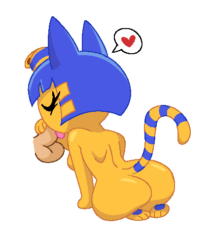 2024 animal_crossing ankha ankha_(animal_crossing) anthro ass balls bangs big_butt blue_ears blue_hair blue_pawpads bob_cut breasts closed_eyes digital_drawing_(artwork) digital_media_(artwork) domestic_cat drawpile_(artwork) eyelashes felid feline felis fellatio female fur genitals goopbloop hair hand_on_penis heart_symbol human kneeling_oral_position licking low_res mammal markings nintendo nude oral pawpads penile penis penis_lick pink_tongue portrait raised_tail rear_view sex simple_background solo striped_markings striped_tail stripes tail tail_markings tan_balls tan_penis tongue uraeus white_background yellow_body yellow_face yellow_fur