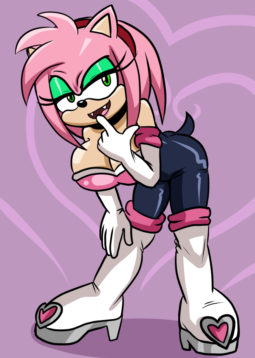 1girls amy_rose amy_the_bat anthro bodysuit breasts charredarousal elbow_gloves female female_only furry gloves high_heels long_gloves looking_at_viewer neckline rouge_the_bat_(cosplay) seductive_look sega sonic_(series) sonic_the_hedgehog_(series) spandex spandex_suit voluptuous