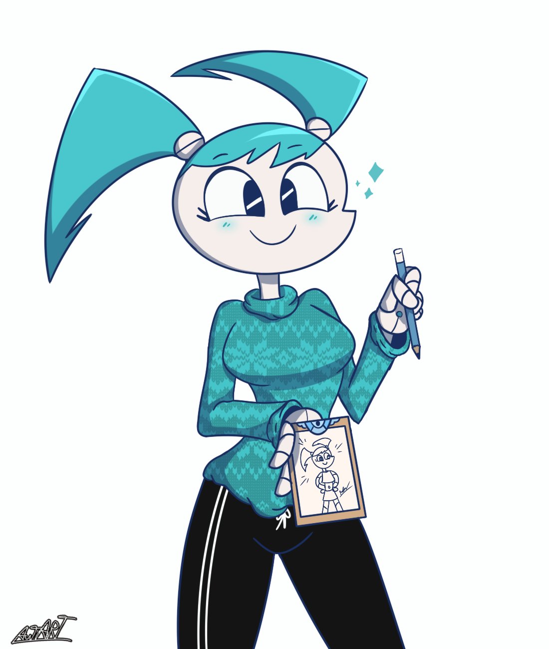 1girls autart breasts cleavage clothed clothing female female_focus female_only jenny_wakeman my_life_as_a_teenage_robot nickelodeon robot robot_girl skirt xj-9