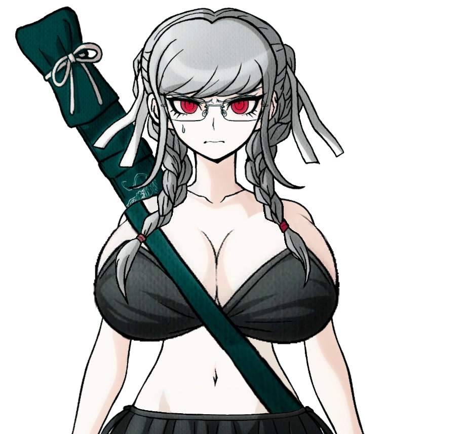 1girls accurate_art_style alternate_breast_size big_breasts breast_expansion breasts danganronpa danganronpa_2:_goodbye_despair danganronpa_s:_ultimate_summer_camp edit glasses gray_hair long_hair pekoyama_peko png red_eyes serious sprite sprite_edit straight_hair swimsuit transparent_background