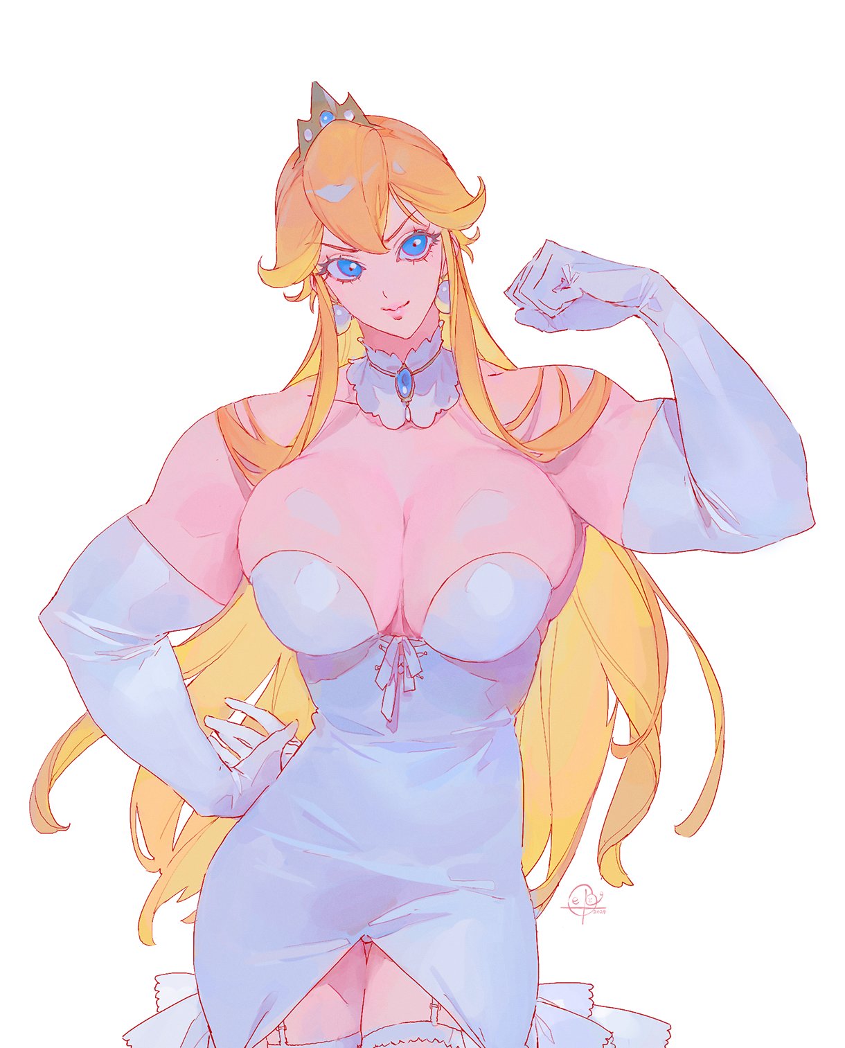 big_breasts mito609 muscle_girl princess_peach white_dress