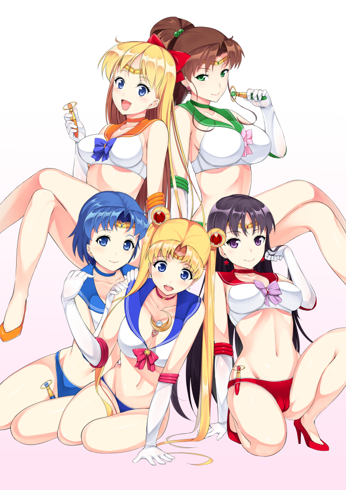 5girls ami_mizuno asahina_hikage between_breasts between_legs big_breasts bishoujo_senshi_sailor_moon blue_hair bows bra breasts cameltoe comic doujin_cover doujinshi jewelry large_breasts long_hair makoto_kino medium_breasts minako_aino multiple_girls object_between_breasts panties rei_hino sailor_jupiter sailor_mars sailor_mercury sailor_moon sailor_uniform sailor_venus skimpy_clothes small_breasts spread_legs underwear usagi_tsukino