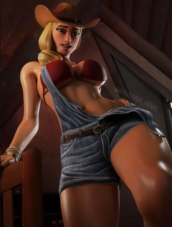 big_breasts blonde_hair blonde_hair curvy fortnite fortnite:_battle_royale green_eyes raviana_brwl rustler thighs