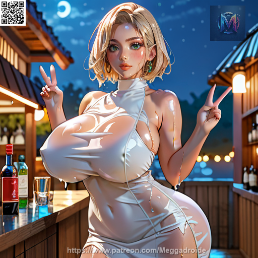 ai_generated ass, bar,detailed blonde_hair breasts, dress,blush, eyes,strapless face, green hair, huge medium night, source_anime,1girl,