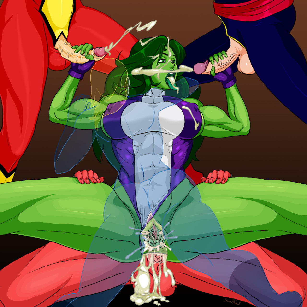 1girls, 2d, 4futas, abs, after fellatio, after oral, anal, anal sex, ass, avengers, big breasts, breasts, captain marvel, carol danvers, cum, cum in ass, cum in pussy, cum inside, cum on face, cum on hair, cum on tongue, cumshot, dickgirl, double handjob, double penetration, ejaculation, facial, fantastic four, female, futa on female, futanari, gangbang, green hair, green skin, handjob, hulk (series), human, intersex, invisible, invisible woman, jessica drew, large penis, leotard, leotard aside, long hair, marvel, marvel comics, multiple futa, muscular, muscular female, muscular thighs, nipple bulge, penetration, penis, pokies, pussy, red she-hulk, red skin, red-skinned futa, savalkas, see-through, sex, she-hulk, spider-man (series), spider-woman, sue storm, transparent body, vaginal penetration, veiny penis