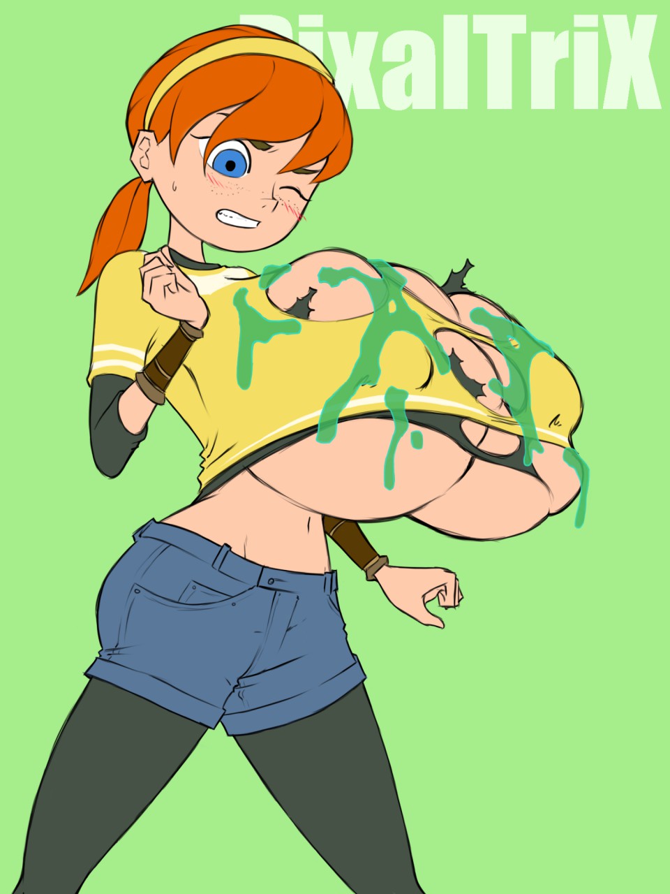 1girls, april o'neil, april o'neil (tmnt 2012), bimbo, breast expansion, breast growth, breast growth (enlargement), breasts, female, female only, gigantic breasts, human, mutagen, pixaltrix, solo, teenage mutant ninja turtles, teenager, tmnt 2012, torn clothes