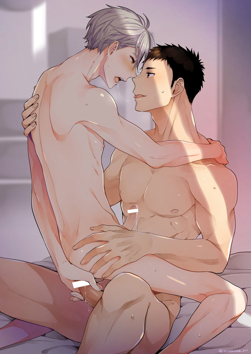 2boys abs anal ass blush censored cum cum_in_ass cum_while_penetrated cumdrip drooling haikyuu!! happy_sex kissing koshi_sugawara male_only multiple_boys muscle nude pecs saliva sawamura_daichi sex straddling sugawara_koushi sweat tagme wince yaoi すずむし