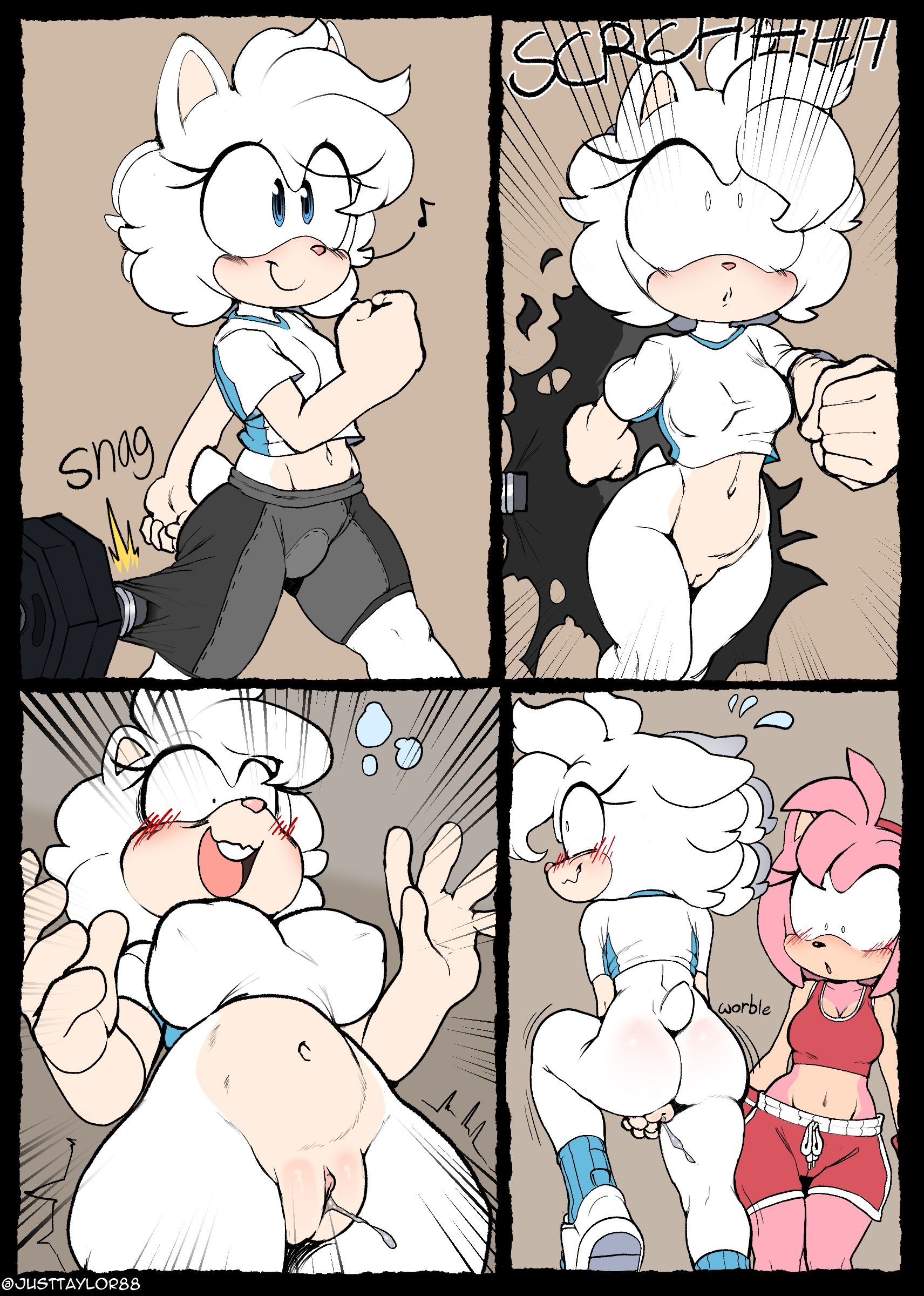 2girls, amy rose, ass, bottomless, covering, embarrassed, female, justtaylor, pussy, sega, senftember, senftember (2026), sonic (series), sonic the hedgehog (series), sophie (argento), tagme, torn clothes