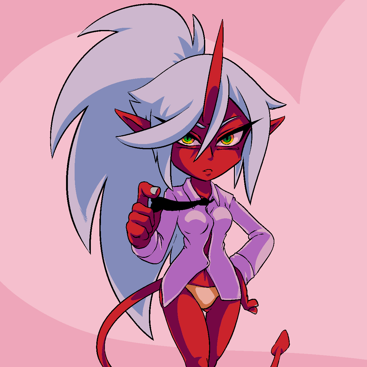 demon, demon girl, dress shirt, female, kneesocks daemon, necktie, panties, panty & stocking with garterbelt, plague of gripes, solo