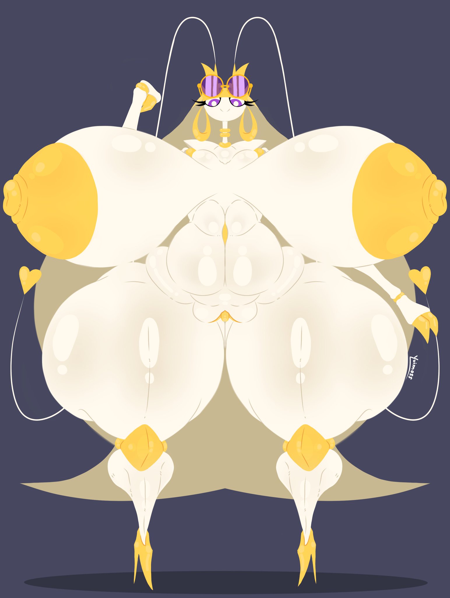 1girls, anthro, areolae, belly, big areola, big breasts, big tits, bimbo, breasts, breasts bigger than head, child bearing hips, cockroach, cockroach humanoid, eyelashes, fat pussy, glasses, huge thighs, large breasts, long hair, looking down at viewer, naked, nude, pheromosa, pokemon, pokemon (species), pokemon sun and moon, purple eyes, pussy, smiling, tall female, thick thighs, thighs, tits, ultra beast, white skin, wide hips, yureikok