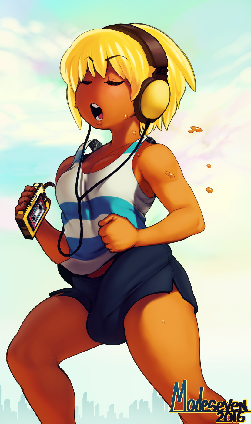 1futa, 2016, ami dixie, balls, balls bulge, balls in panties, blonde hair, bulge, closed eyes, erection, erection under clothes, flat chest, futa only, futanari, intersex, jogging, large penis, modeseven, panties, panty bulge, penis, penis bulge, penis in panties, penis under clothes, short hair, shorts, small but hung, solo, solo futa