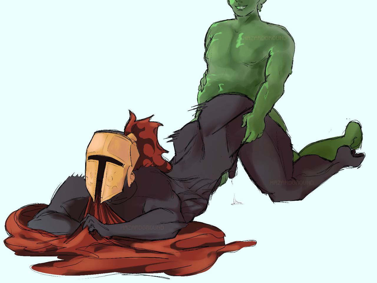 2boys, anal, anal sex, avery the mayo, averythemayo, bara, belly, black body, black skin, cape, color, colored, d3rlord3, dark skin, feet, full body, gay, gay anal, gay male, gay sex, golden helmet, green hair, green skin, helmet, helmet only, line art, male, male only, mask, masked, masked male, mcyt, minecraft, minecraft arg, minecraft youtubers, movement lines, naked, nude male, on all fours, penis, red cape, searching for a world that doesn't exist, searching for a world that doesnt exist, sfawtde, simple background, slime, slime boy, smile, smiling, smiling at viewer, twitch, twitch streamer, twitch.tv, twitter, twitter username, unseen eyes, yaoi, youtube, youtuber, youtubers
