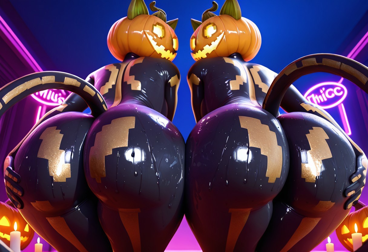 ai generated, ass, ass focus, booty, female, female/female, fortnite, furryainudes, pumpkin head, spice (fortnite)