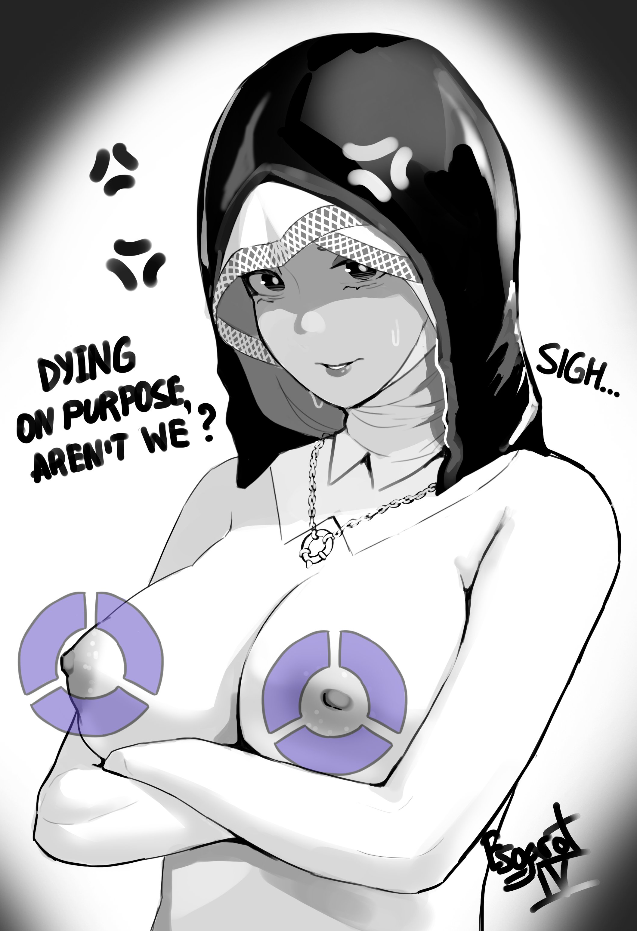 black and white, breasts, bust, elden ring, elden ring nightreign, esgarot iv, female, female only, naked female, nun, undertaker (nightreign)