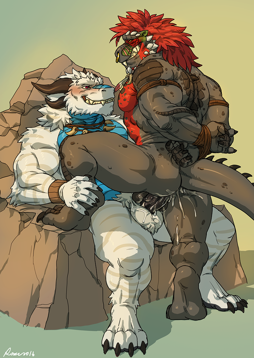 2boys anal anthro balls bound cum cum_in_ass dragon furry gay male male_only muscular nose_piercing nose_ring penis piercing ratharn rossciaco scalie tagg taggcrossroad yaoi