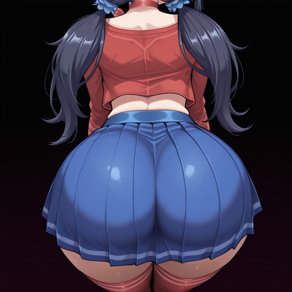 ai generated, ass, ass focus, black background, dark background, huge ass, lower body, miside, mita (miside), skirt, thick thighs, thighhighs