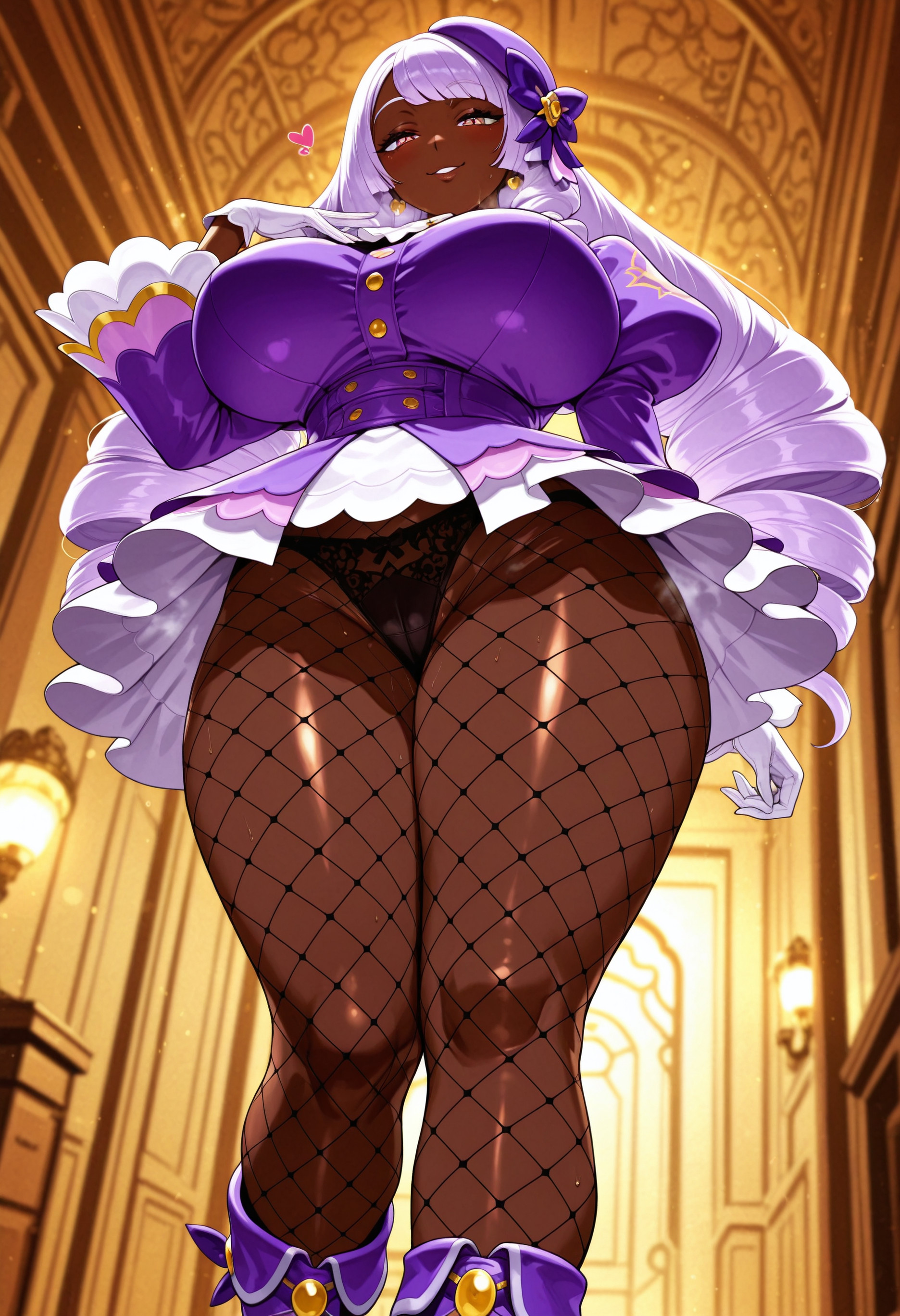 african female, ai generated, black female, dark-skinned male, fat ass, fishnets, from below, huge ass, huge breasts, jacinthe (pokemon), male, miniskirt, mommy, moudameda, perfect body, pixiv, pokemon, pokemon legends: z-a, thick thighs, upskirt, wide hips, yukari (pokemon)