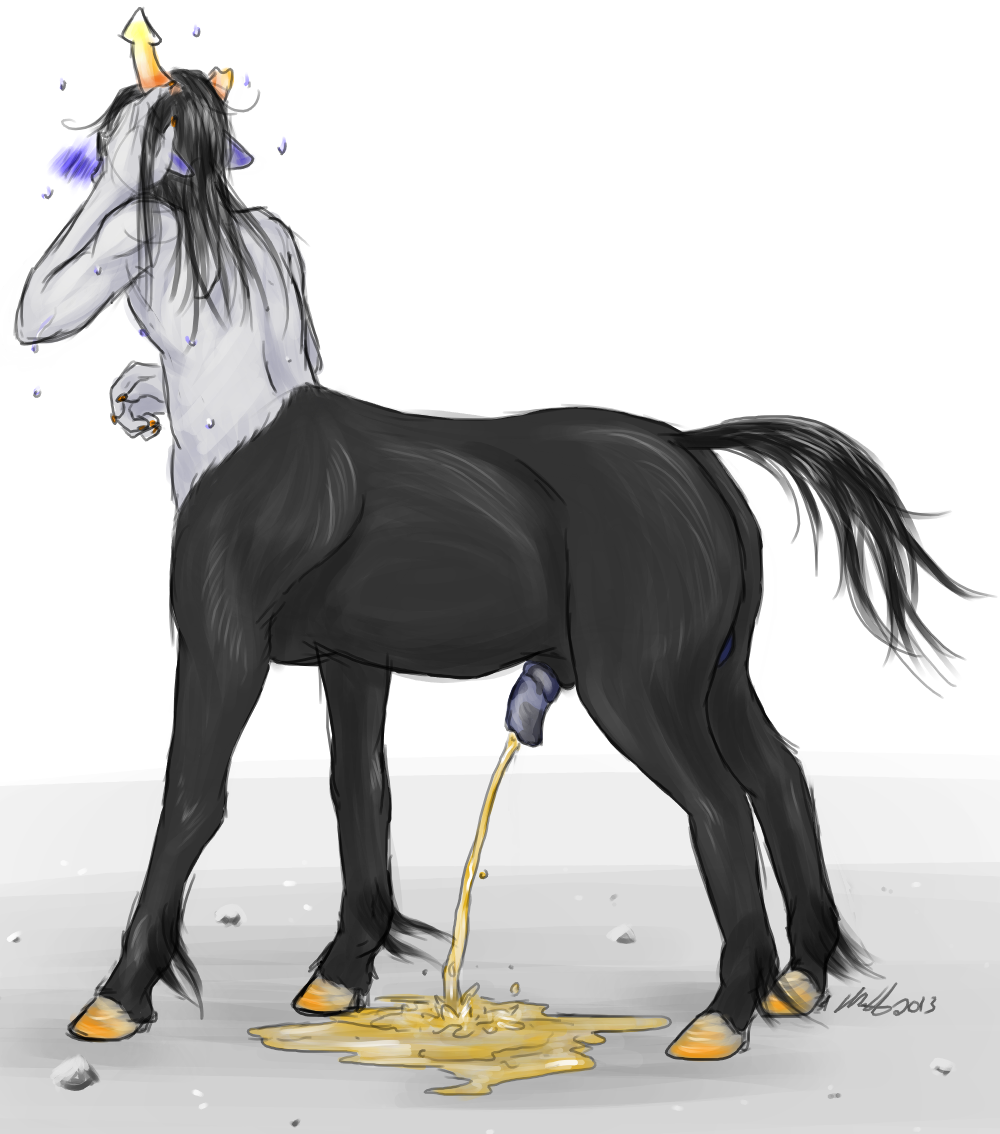 1boy 2013 animal_genitalia animal_genitalia_on_humanoid animal_penis black_fur black_hair blush centaur embarrassed equine equine_genitalia equine_penis equine_taur equius_zahhak grey_skin hair homestuck hooves horns horse horsecock horsecock_on_humanoid long_hair male male_only mammal ms_paint_adventures peeing penis pointy_ears puddle solo solo_male sweat taur troll urine watersports white_background wolftacos