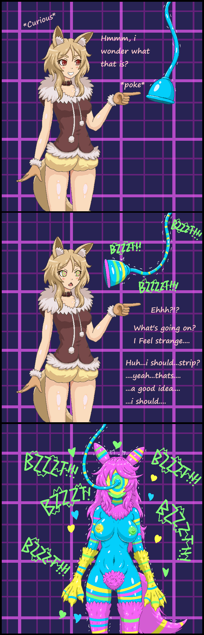 1girls, after transformation, alternate hair color, alternate skin color, animal tail, anthro, arrashi, before transformation, blue skin, breasts, deltarune, drone, dronification, female, female pubic hair, fully nude, hypnosis, identity death, mind control, naked, naked female, nipples, nude, pink hair, post-transformation, pubic hair, pussy, species transformation, transformation, unshaved pussy, vtuber, werewire, werewire transformation, wolf ears, wolf girl