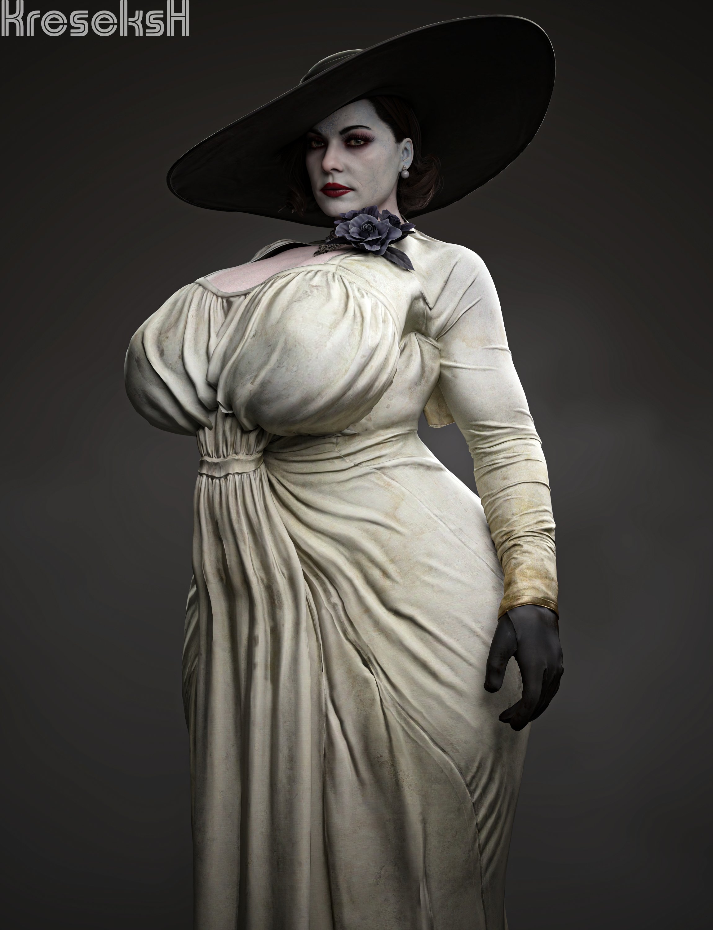 3d, alcina dimitrescu, big breasts, breasts, capcom, curvy, female, hourglass figure, huge breasts, kreseks, milf, resident evil, resident evil 8: village, solo, tagme, thick thighs, voluptuous, wide hips