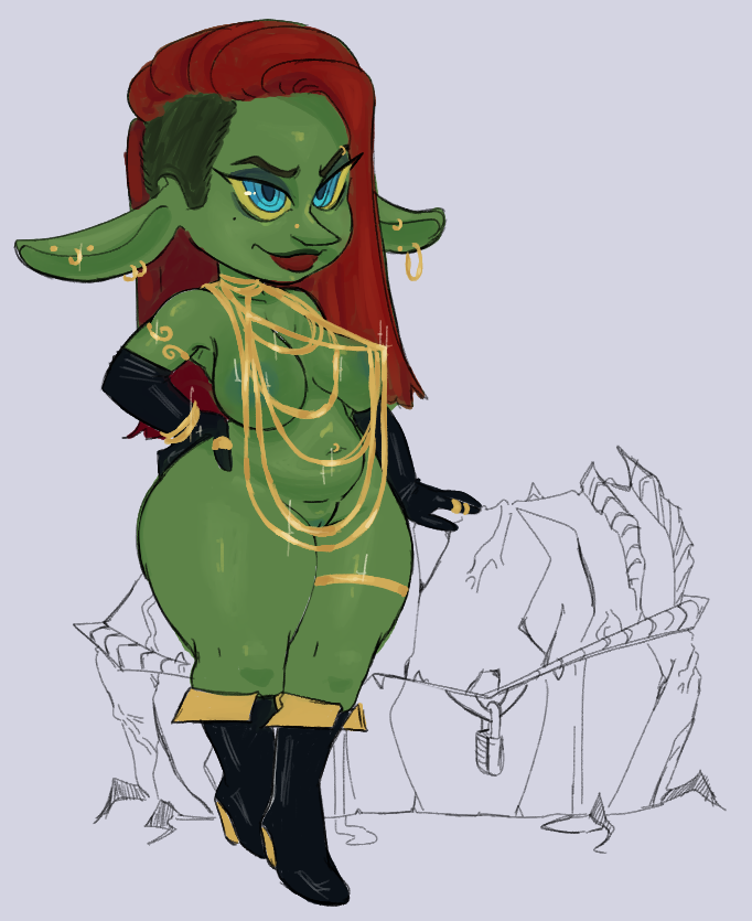 brialzebubbie goblin goblin_female jewelry original_character scantily_clad shaved_side shortstack sp4gh3tt1_(artist)