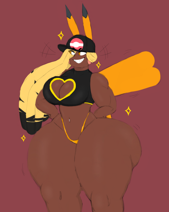 ass big_breasts big_hips big_thighs boob_window bottom_heavy breasts cap crop_top curvaceous curvy curvy_body curvy_female curvy_hips dark-skinned_female dark_skin doomcurse fat_ass female female_focus hips huge_thighs inazuma_(doomcurse) navel_piercing panties pikachu thighs thunder_thighs thunderthighs voluptuous voluptuous_female wide_hips