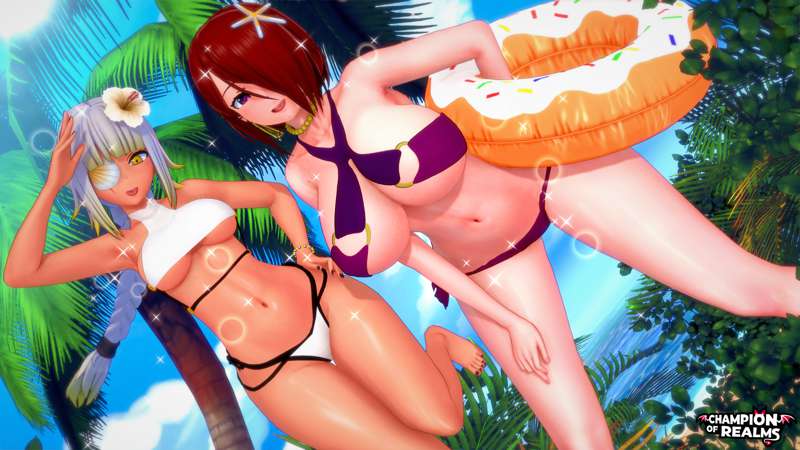 2girls 3d ass ass big_ass big_breasts big_butt bikini breasts champion_of_realms female isabel_(cor) jin_(cor) koikatsu pool_float tagme zimon