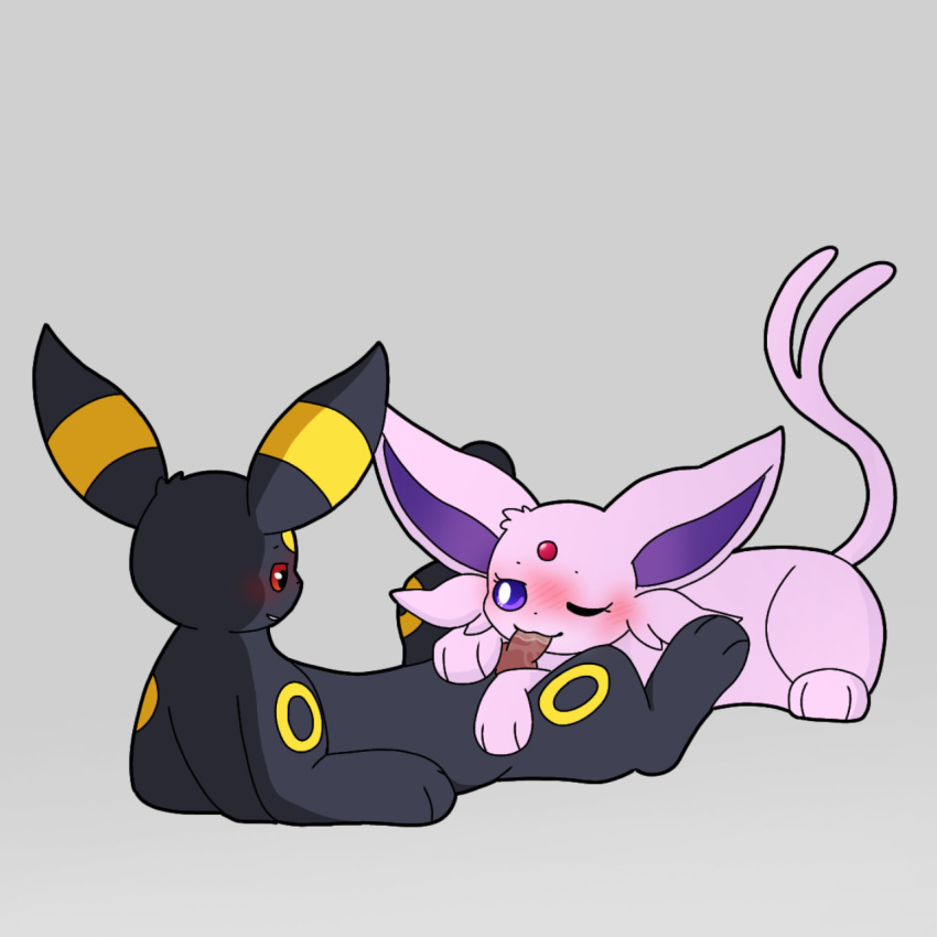 black_(eeveelution_squad) duo eeveelution espeon fellatio female feral generation_2_pokemon grey_background leafy_green lying male nintendo on_back on_front oral pearl_(eeveelution_squad) penile pokemon pokemon_(species) sex simple_background umbreon