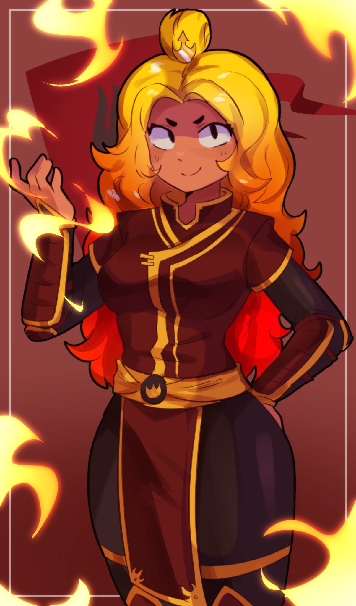 1girls amber_(brawl_stars) avatar_legends avatar_the_last_airbender awesomesauce azula_(cosplay) black_eyes brawl_stars cosplay female female_only fire fire_nation multiplylayer safe solo wholesome yellow_hair