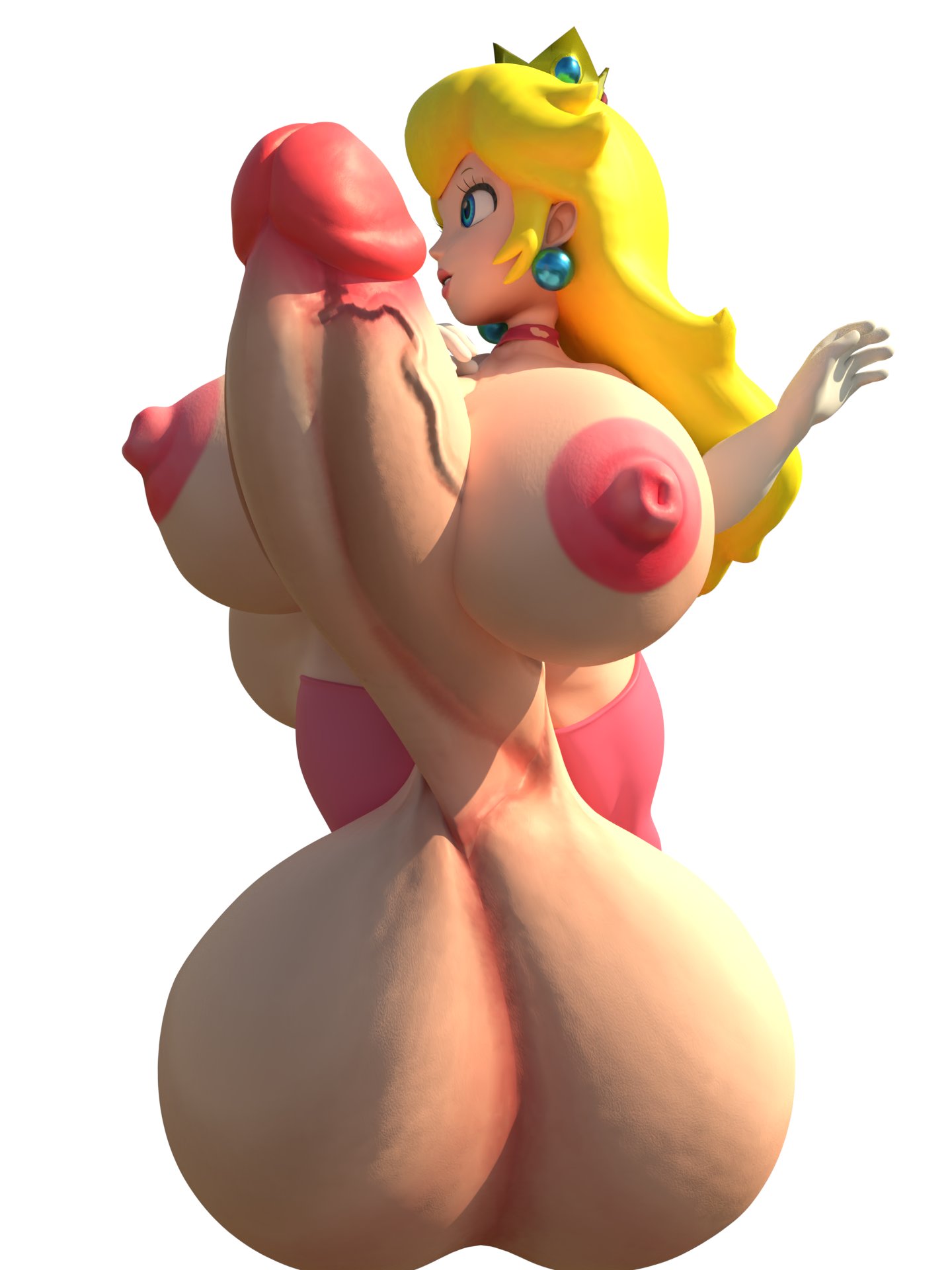 1futa 3d alternate_version_available autopaizuri big_breasts big_nipples big_penis blonde_hair blue_eyes breasts futanari gigantic_balls hyper large_breasts large_penis long_hair mario_(series) nipples no_bra no_panties nude penis princess_peach shocking_(artist) solo thighhighs thighs white_background