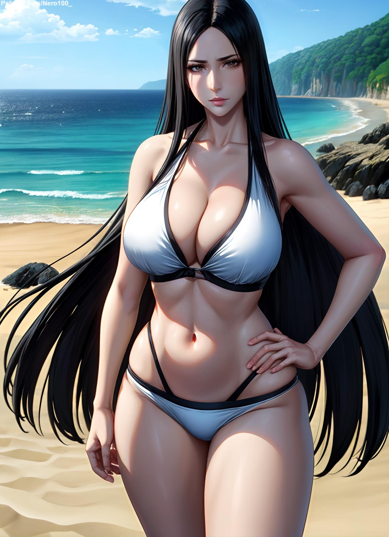 1girls 2d ai_generated areola areolae athletic athletic_female bare_shoulders beach big_breasts bikini bikini_bottom bikini_top black_hair bleach bleach:_the_thousand-year_blood_war brown_eyes chest cleavage curvy curvy_figure dark_hair detailed eyelashes eyeshadow female female_only fit fit_female hi_res high_quality huge_breasts large_breasts legs light-skinned_female light_skin lips lipstick long_hair looking_at_viewer makeup mascara mature mature_female mature_woman milf naked nero100 nipples outdoors pale-skinned_female pale_skin patreon_username posing public sagging_breasts seductive seductive_look stable_diffusion straight_hair tagme tall tall_female thick_ass thick_legs thick_thighs unohana_retsu unohana_yachiru very_long_hair