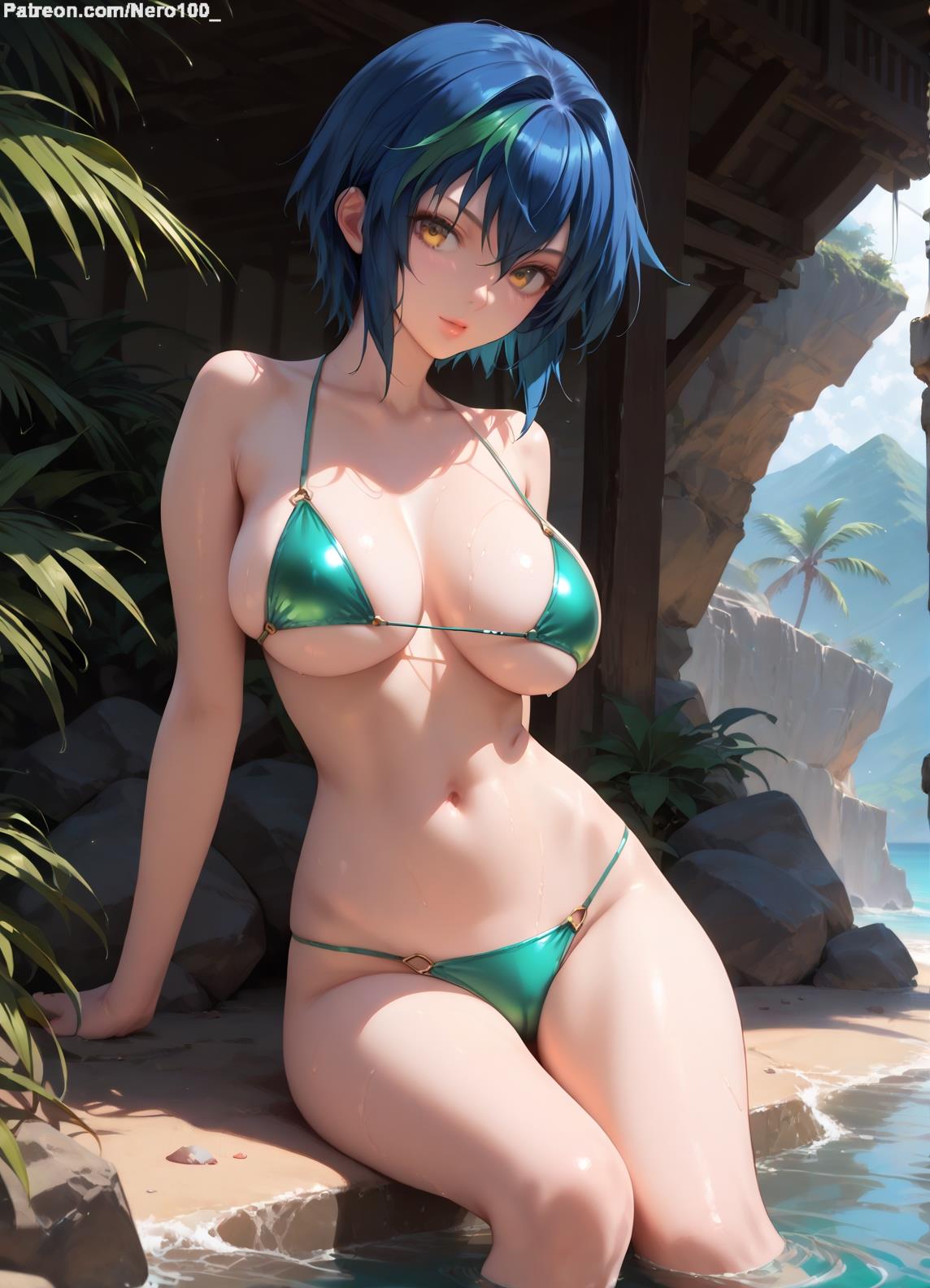 1girls 2d ai_generated ass ass athletic athletic_female bare_shoulders beach belly big_breasts bikini bikini_bottom bikini_top blue_hair chest curvy curvy_figure cute cute_face detailed eyelashes eyeshadow female female_only fit fit_female focus green_eyes high_quality high_school_dxd huge_breasts legs light-skinned_female light_skin lips lipstick looking_at_viewer makeup mascara medium_hair micro_bikini midriff navel nero100 outdoors pale-skinned_female pale_skin posing sagging_breasts seductive seductive_look short_hair spiky_hair stable_diffusion tagme thighs thin_thighs thin_waist xenovia_quarta yellow_eyes