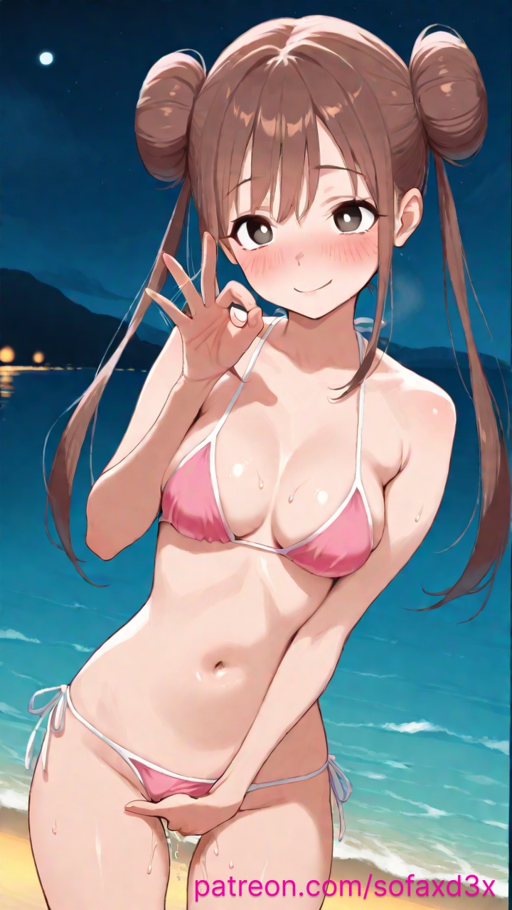 ai_generated bangs beach bikini blush breasts bright_pupils brown_eyes brown_hair cleavage closed_mouth collarbone cowboy_shot double_bun female female_masturbation fingering fingering_through_panties hair_bun halterneck long_hair looking_at_viewer masturbation masturbation_through_clothes masturbation_through_clothing medium_breasts navel night night_sky ocean ok_sign outdoors pink_bikini pokemon pussy_juice rosa_(pokemon) side-tie_bikini_bottom sky smile sofaxd3x solo standing_masturbation stomach string_bikini sweat swimsuit twintails water wet white_pupils