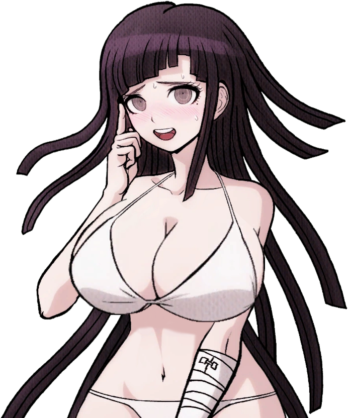 1girls accurate_art_style alternate_breast_size bandage beauty_mark big_breasts bikini black_hair blush breast_expansion breasts danganronpa danganronpa_2:_goodbye_despair danganronpa_s:_ultimate_summer_camp edit long_hair midriff png shading sprite sprite_edit straight_hair sweat swimsuit transparent_background tsumiki_mikan white_bikini