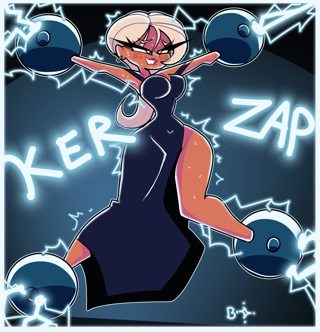 1girls, arms out, aroused face, aroused female, blightstar, bondage, dress, electric, electric shock, electricity, electricity play, electro, electrostimulation, eyes half open, female, female only, forced orgasm, heart-shaped pupils, legs apart, looking pleasured, mirage (the incredibles), onomatopoeia, restrained, shock, shocked, shocking, solo, sparks, sphere bondage, tagme, the incredibles, twitching, white hair