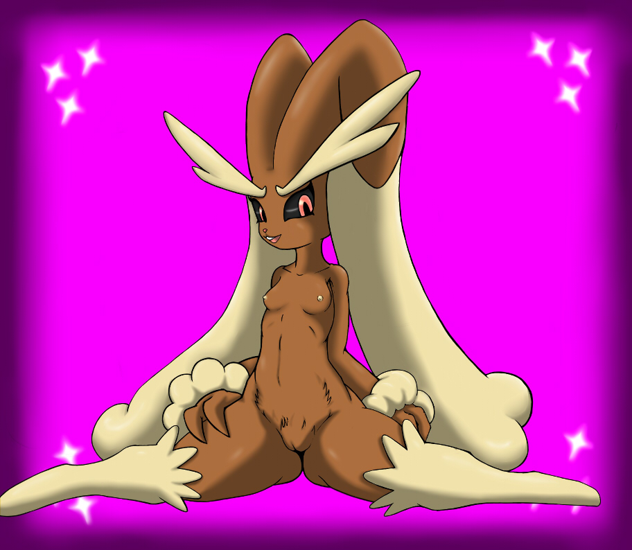 2013 anthro breasts brown_fur collaboration female firethiefs0 fur lagomorph lopunny mammal nintendo nipples pokemon pokemon_(species) pussy rabbit ricocake sitting small_breasts solo spread_legs spreading video_games