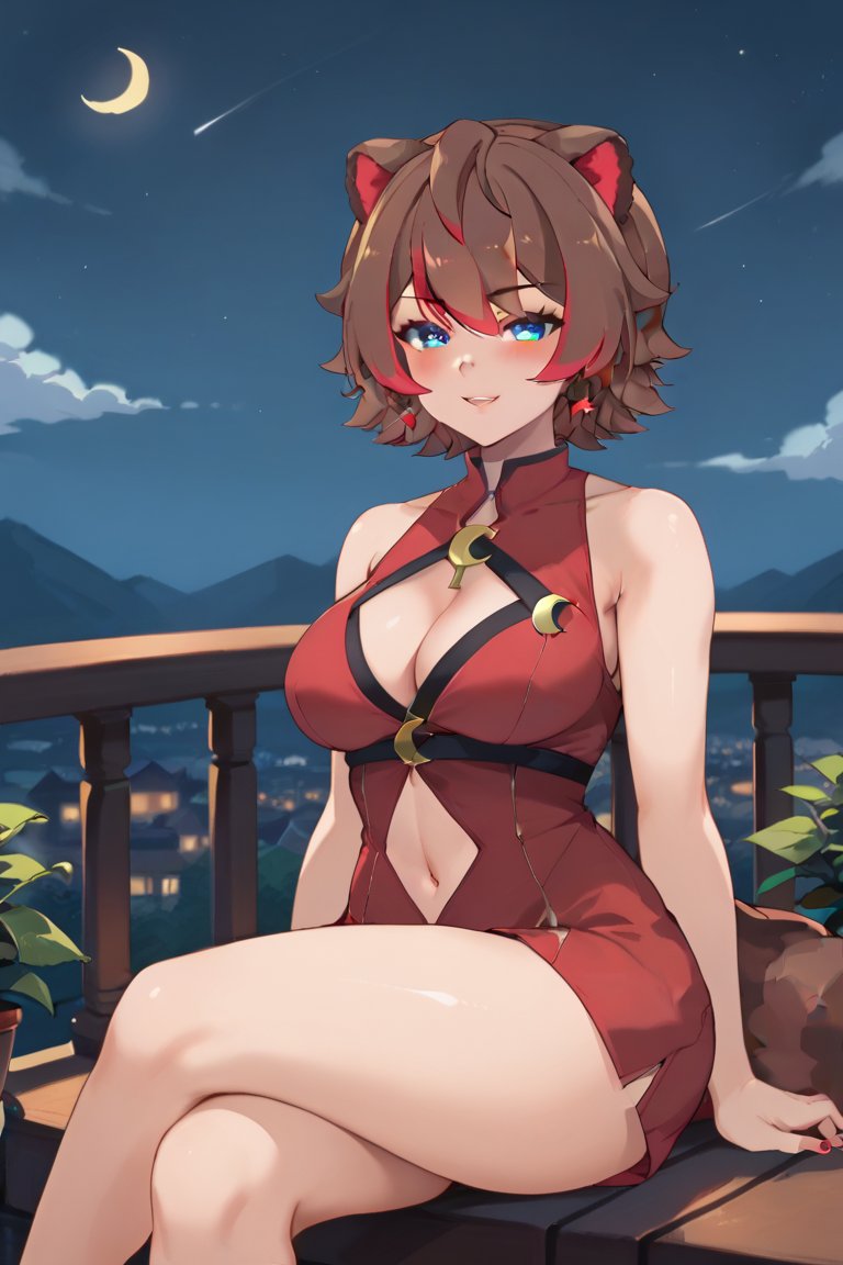 1girls ai_generated animal_ears balcony big_breasts blue_eyes blush breasts brown_hair indoors kemonomimi latam_virtual_youtuber looking_at_viewer multicolored_hair night raccoon_ears raccoon_girl rakkun red_hair short_hair solo_female tagme thighs tupadrev4 virtual_youtuber vtuber