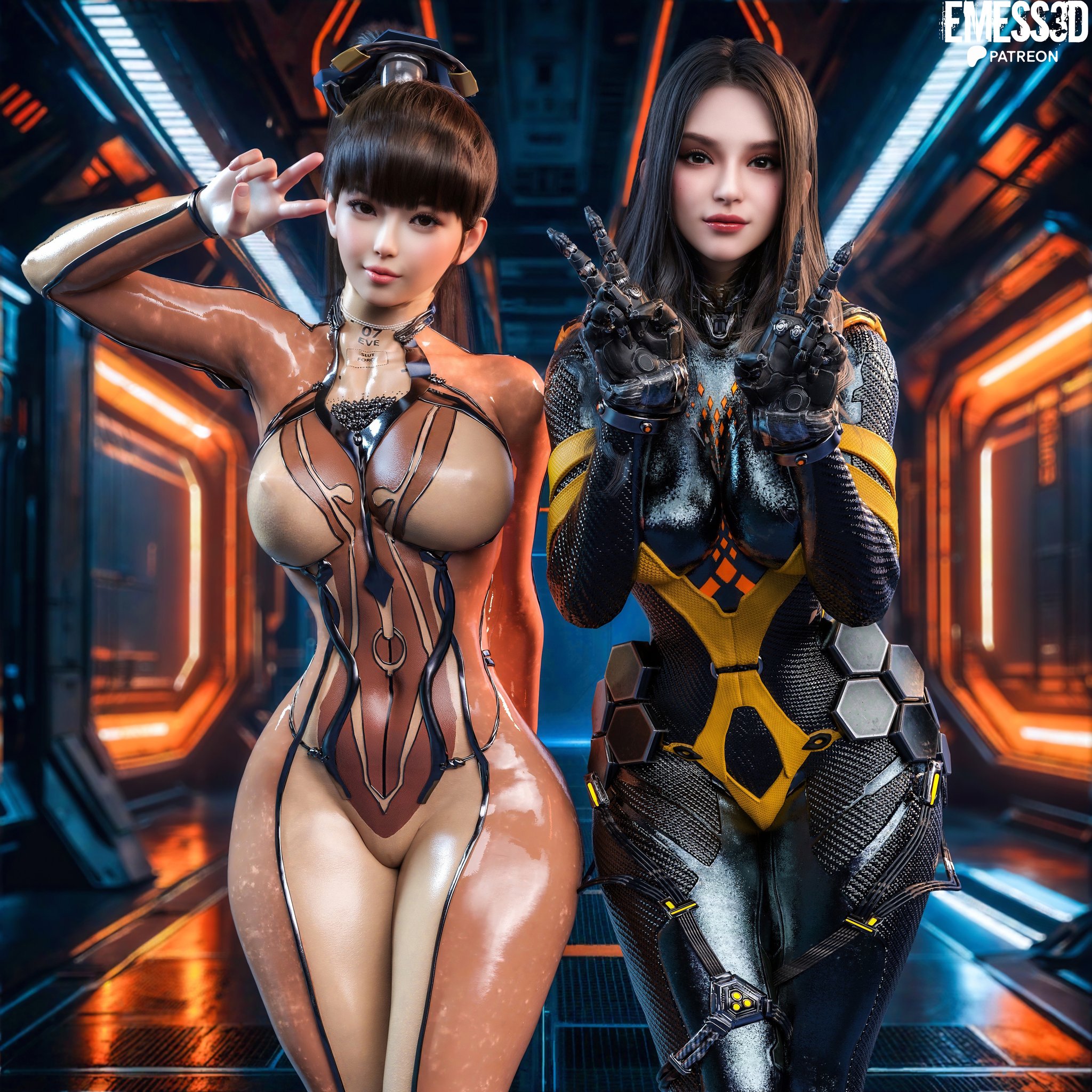 2girls, 3d, ai, ai generated, andro-eidos, ass, big ass, big breasts, bodysuit, breasts, curvaceous, curvy, curvy figure, cyborg, emess3d, eve (stellar blade), female, gynoid, hips, hourglass figure, humanoid, large ass, legs, light skin, light-skinned female, mature, mature female, shift up, skin suit (stellar blade), skin tight, slim waist, stellar blade, tachy (stellar blade), thick, thick hips, thick legs, thick thighs, thighs, tight clothes, tight fit, voluptuous, waist, wide hips