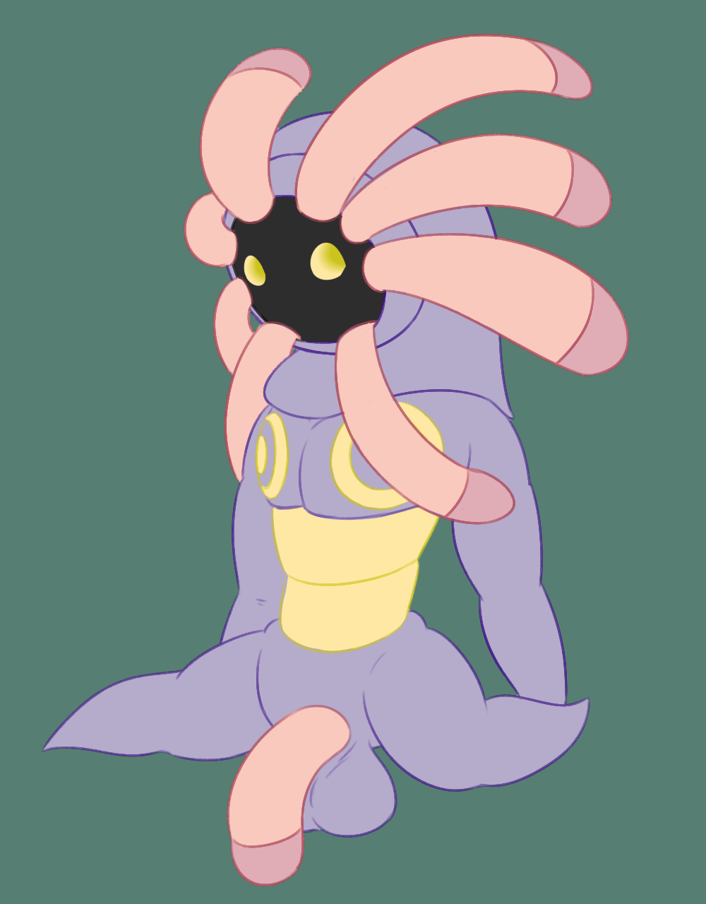 1boy anthro balls clothing flora_fauna flower hi_res hoodie lileep looking_at_viewer male male_only nintendo nude penis plant pokemon posexe presenting purple_skin sea_lilly simple_background sitting solo spread_legs spreading tentacle video_games yellow_eyes