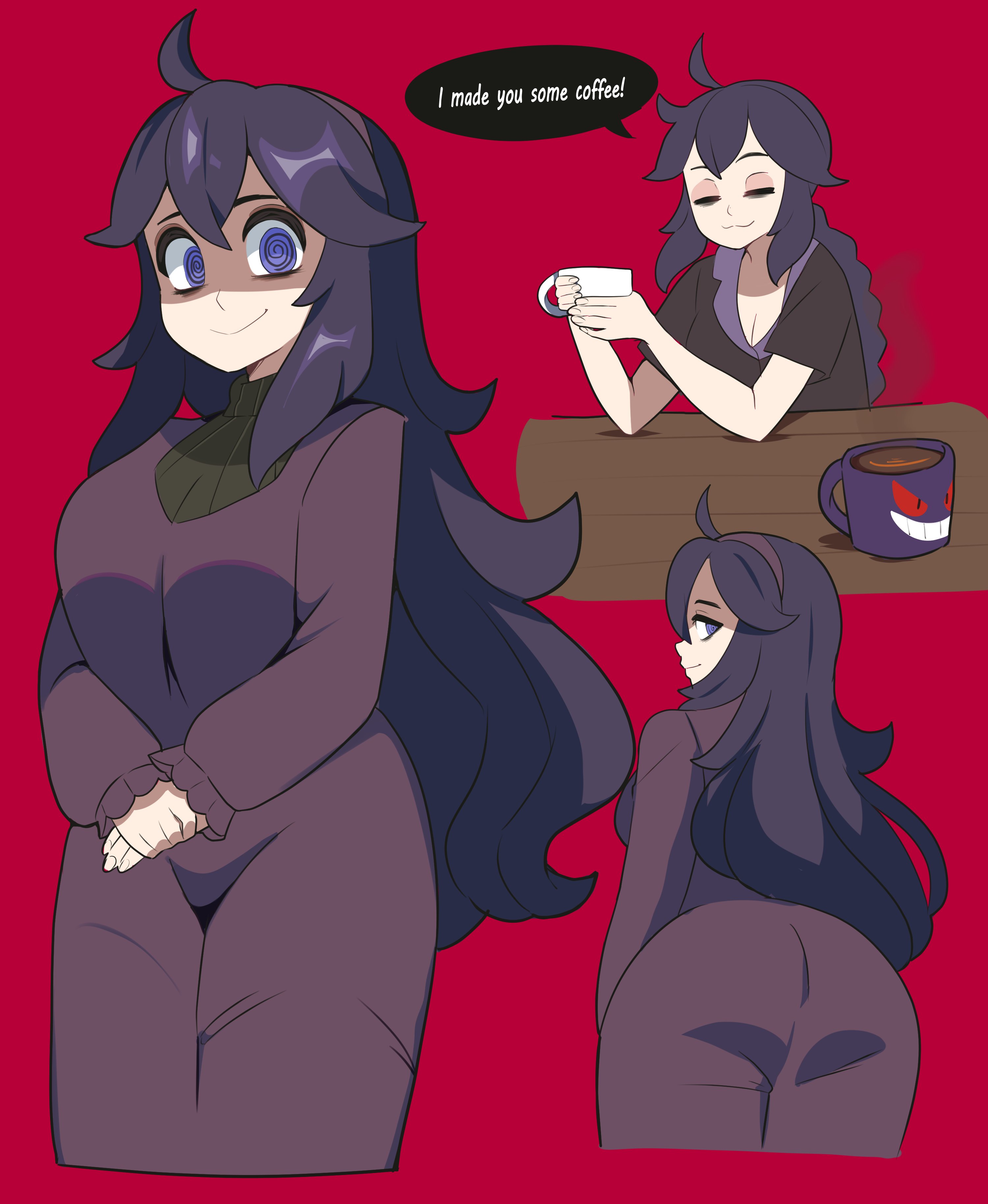 1girls, ass, ass focus, breasts, cleavage, clothed, clothing, creatures (company), digicheeze, female, female focus, female only, game freak, hex maniac, human, jpeg, nintendo, npc, npc trainer, pokemon, pokemon trainer, purple hair, solo, solo female