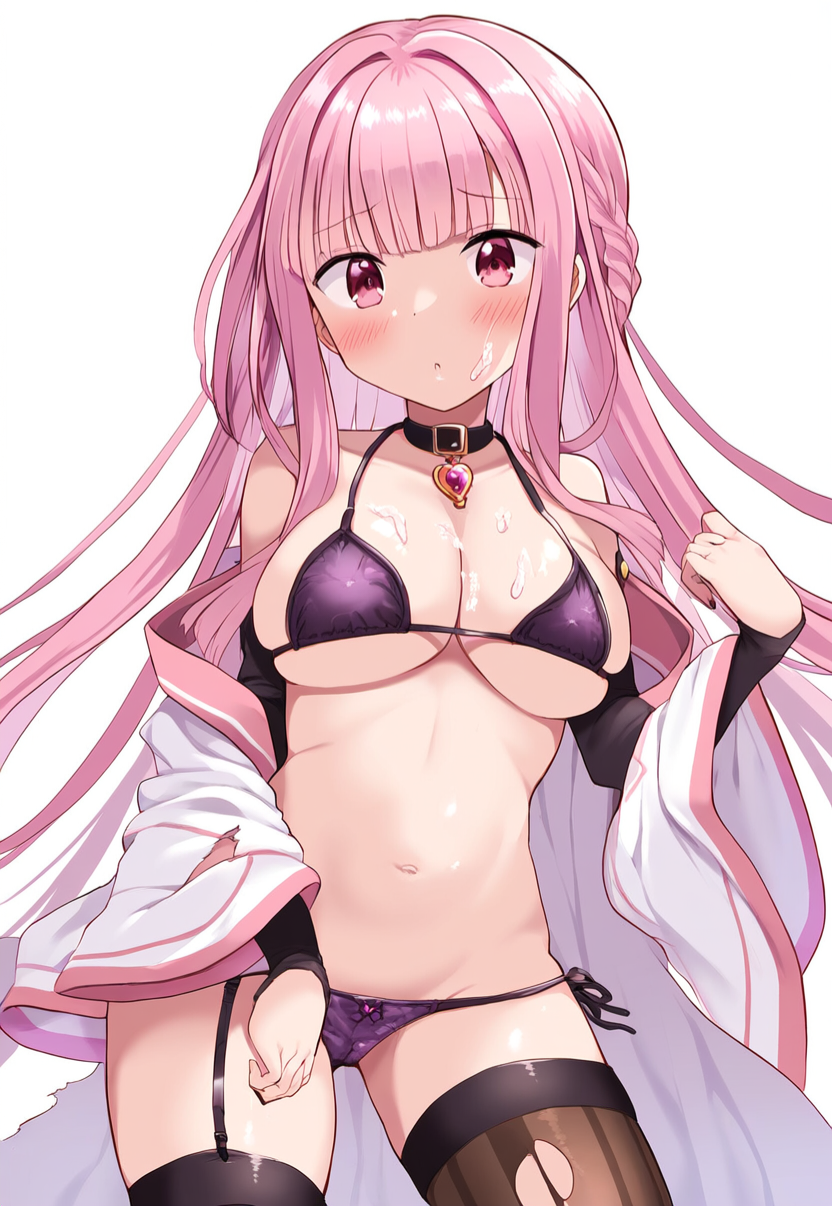 ai_generated big_breasts big_breasts bikini cum cum_on_body magia_record:_mahou_shoujo_madoka_magica_gaiden mahou_shoujo_madoka_magica pink_eyes pink_hair puella_magi_madoka_magica ribbon ribbons tamaki_iroha thick_thighs thighhighs