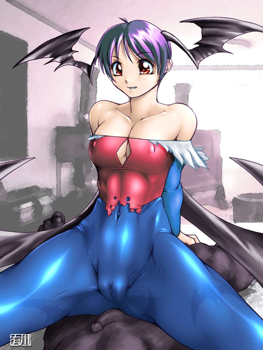 arikawa cameltoe clothing cowgirl_position darkstalkers death demon_girl desiccation energy_drain erect_nipples erect_nipples_under_clothes female highres lilith_aensland male_death penis small_breasts succubus tease teasing uncensored