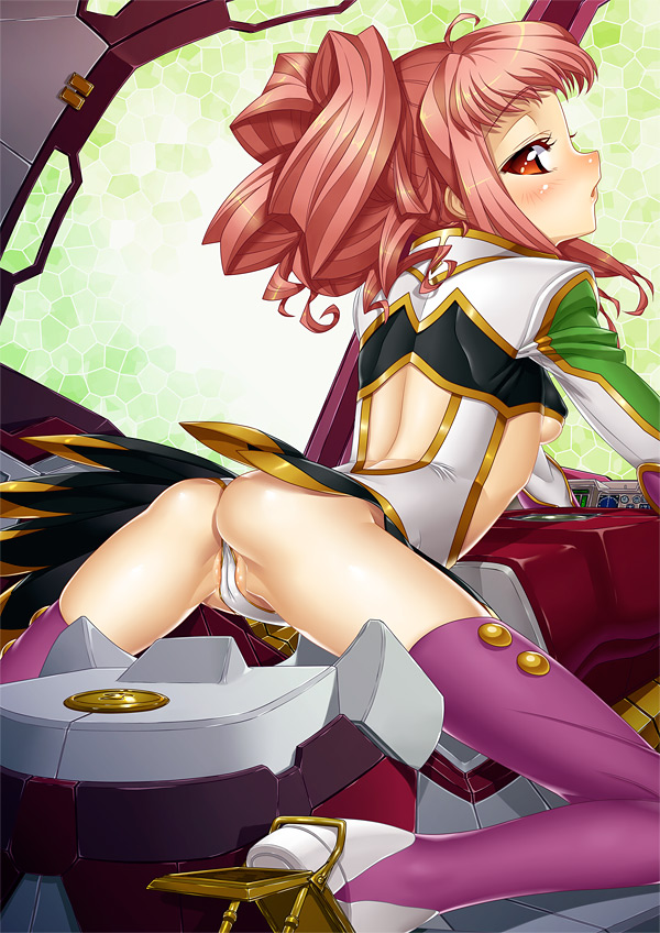 1girls anya_alstreim anya_earlstreim arched_back ass breasts cameltoe code_geass female female_only kink_(tortoiseshell) legs panties pink_hair red_eyes sideboob solo thighhighs underboob underwear