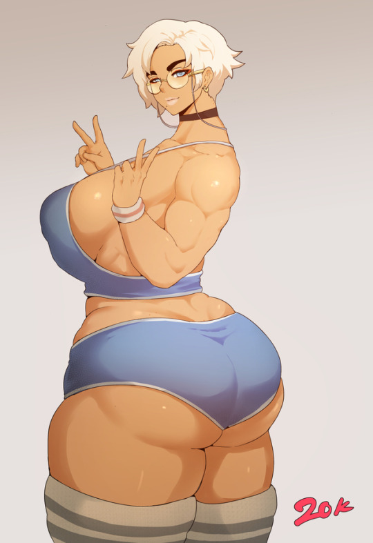 ass, big breasts, breasts, cleavage, donaught, female, female only, huge ass, large breasts, looking at viewer, looking back, muscles, muscular, muscular female, panties, solo, tan skin, tan-skinned female, thick thighs, thighhighs, venus body
