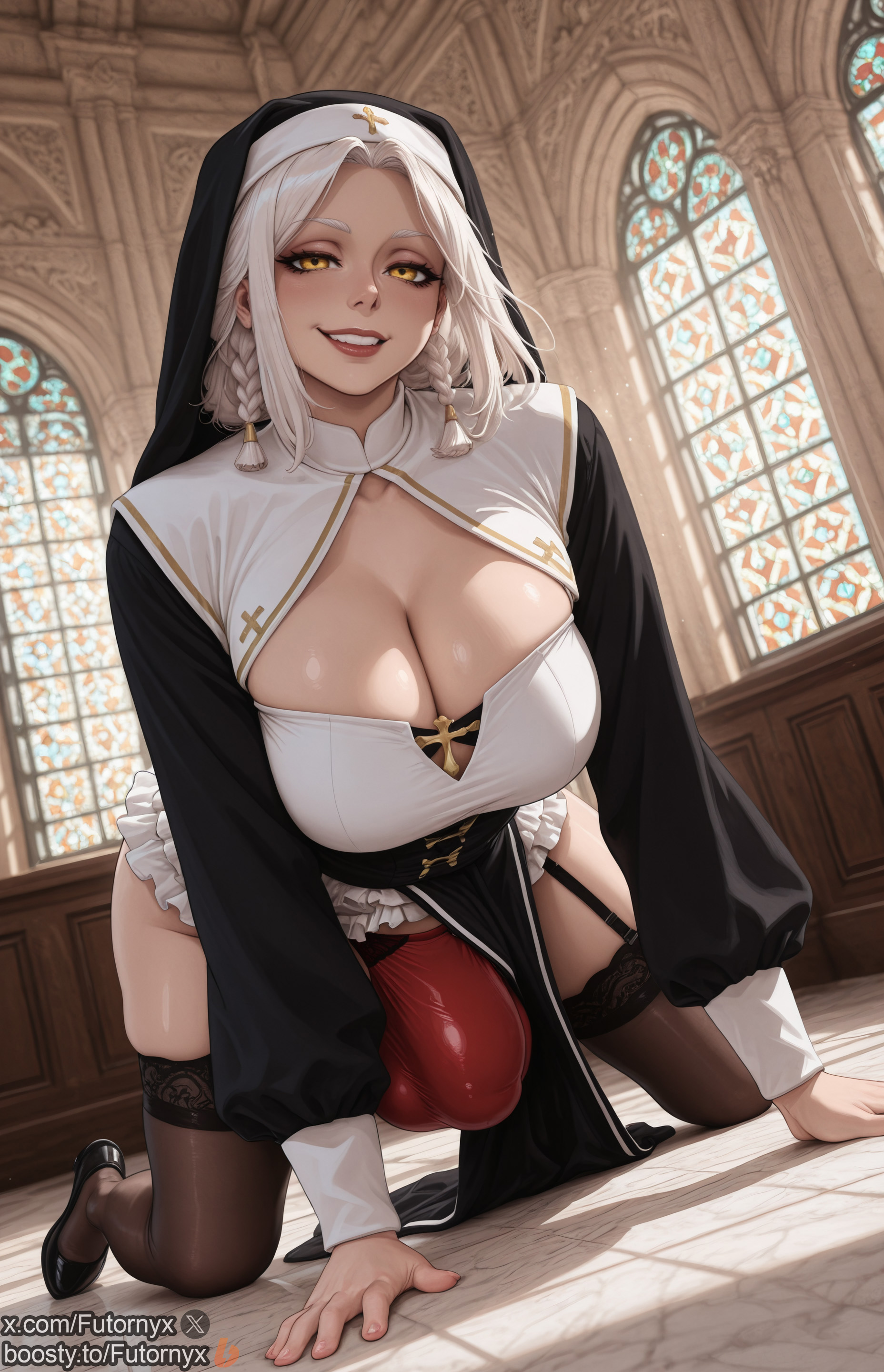1futa, ai generated, bulge, cross, dickgirl, futanari, futornyx, intersex, nun, solo