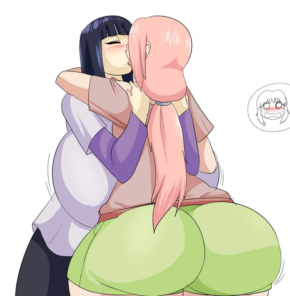 2girls, ass, big ass, blush, boruto, boruto: naruto next generations, breast press, breasts, denizen1414, female, female only, haruno sakura, huge ass, huge breasts, hyper breasts, hyuuga hinata, kissing, lesbian kiss, long hair, naruto, naruto (series), sakura haruno, shounen jump, simple background, tagme, thick thighs, uchiha sakura, uzumaki hinata, wide hips, yuri