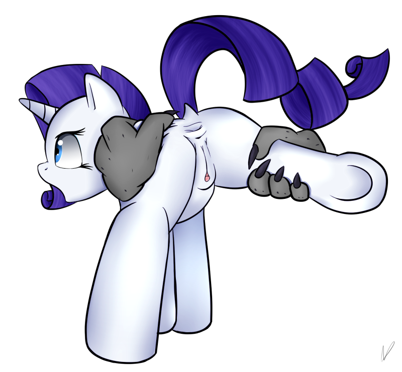 2016 alpha_channel anus blue_eyes canine canine claws diamond_dog_(mlp) disembodied_hand duo equine female feral friendship_is_magic fur hair horn mammal my_little_pony neighday open_mouth purple_hair pussy rarity_(mlp) simple_background transparent_background unicorn white_fur