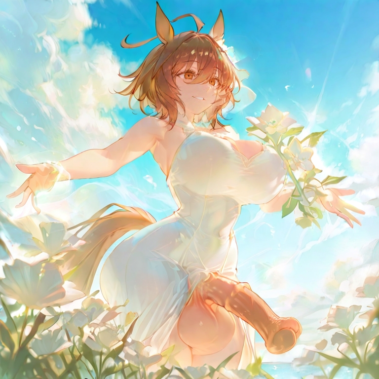 1futa, agnes tachyon (umamusume), ai generated, animal genitalia on humanoid, animal penis, balls, big breasts, big thighs, breasts, brown eyes, brown hair, cock, dickgirl, dress, female, futanari, hips, horsecock, horsecock on humanoid, hu, huge balls, huge cock, large breasts, nipples, skrintx, solo, solo futa, thighs, umamusume, umamusume pretty derby